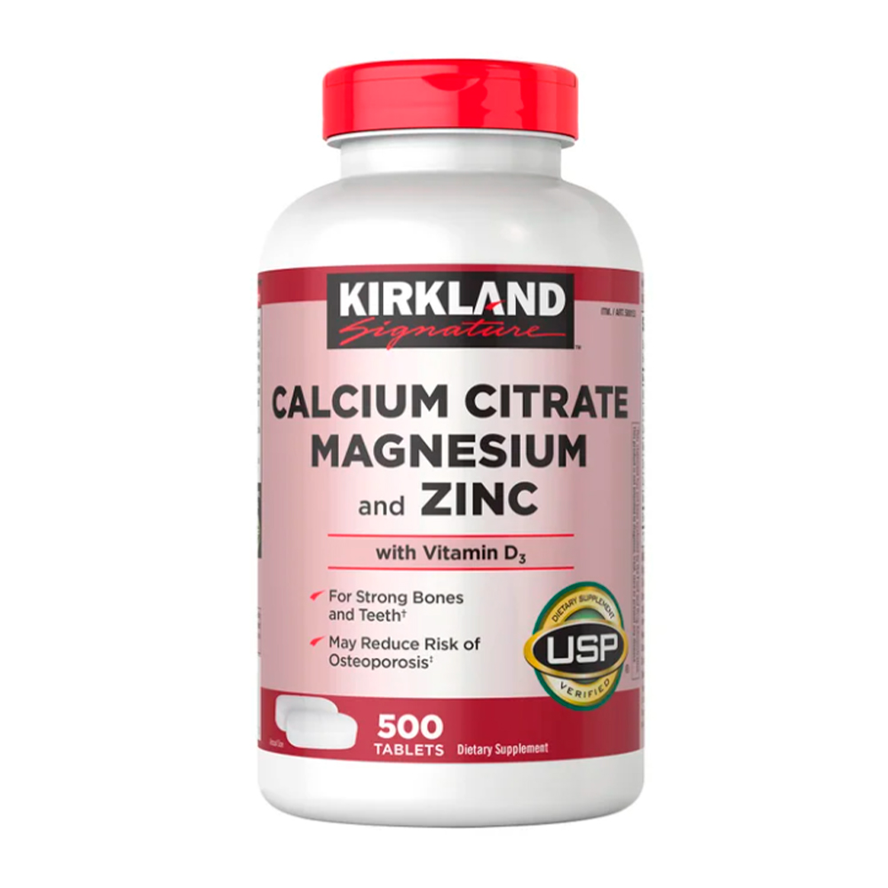 Vitamina Citrato de calcio, magnesio y zinc Kirkland Signature, 500 Tabletas