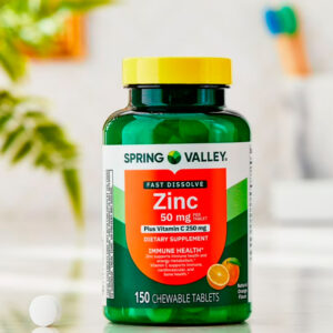 Spring Valley Zinc de Disolución Rápida con Vitamina C, Tabletas Masticables, Naranja, 150 tabletas