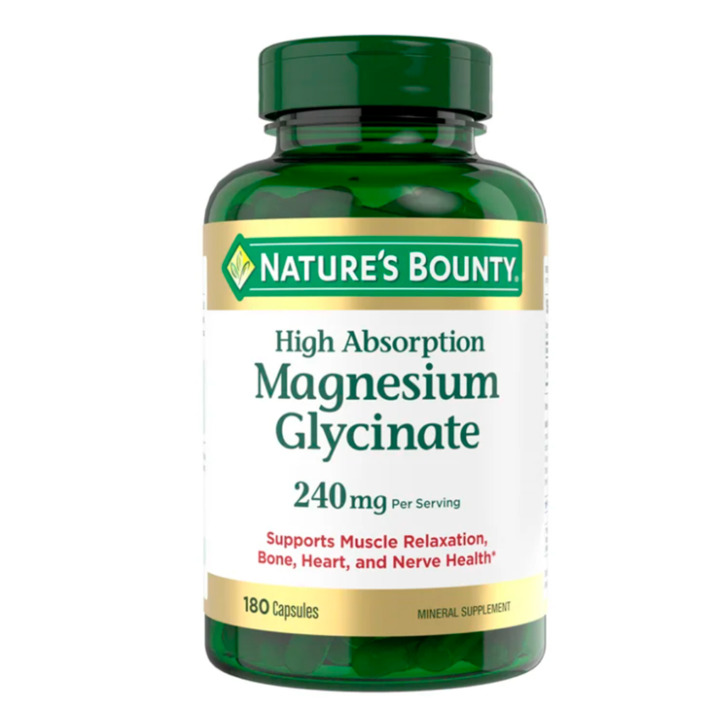 Glicinato de magnesio Nature's Bounty 240 mg, 180 cápsulas