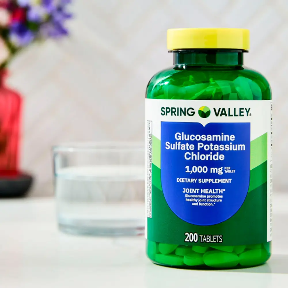 Spring Valley Tabletas de Suplemento Dietético de Sulfato de Glucosamina y Cloruro de Potasio para la Salud de las Articulaciones, 1,000 mg, 200 tabletas