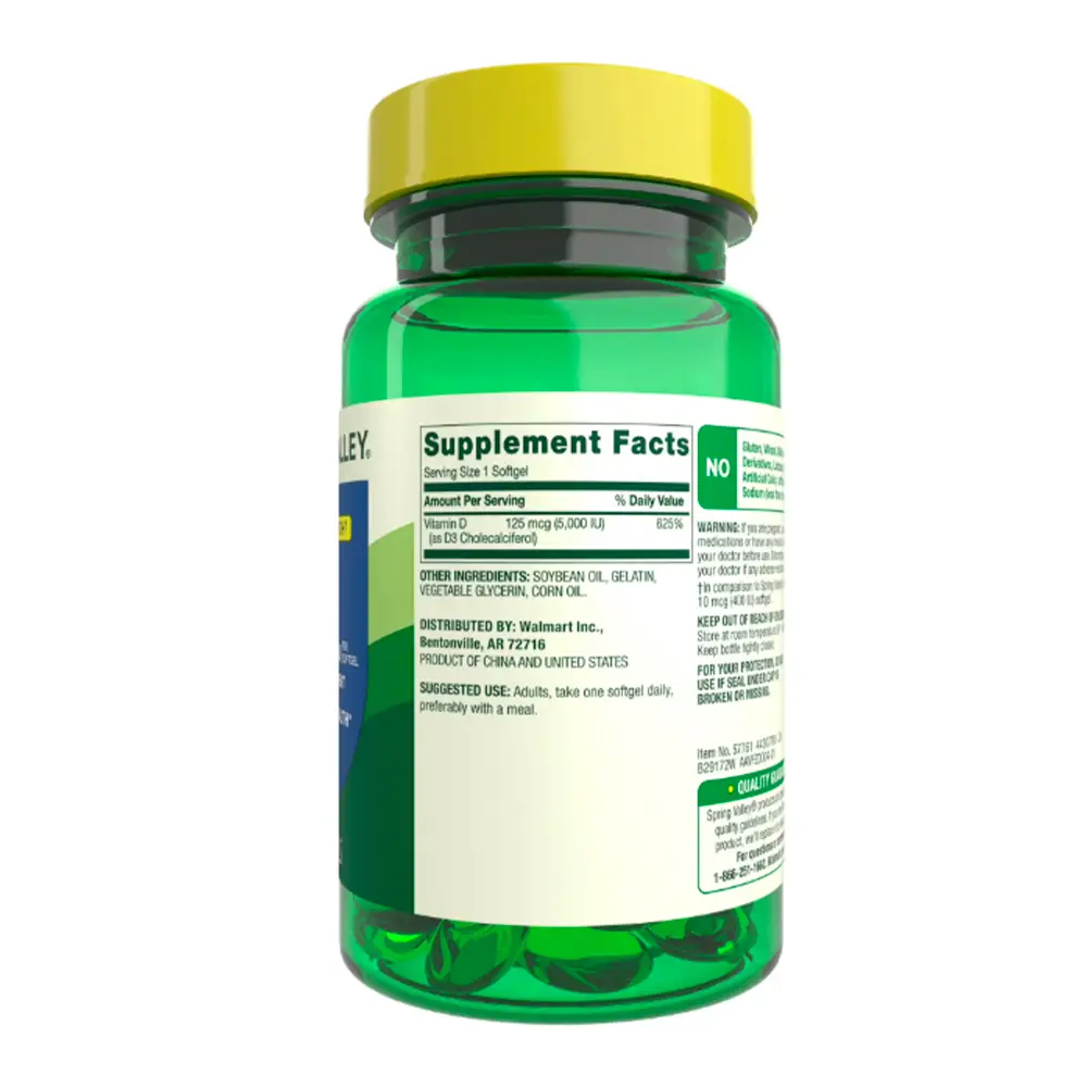 Spring Valley Vitamina D3 de Fuerza Extra, 125 mcg (5000 IU), 250 tabletas - Imagen 2