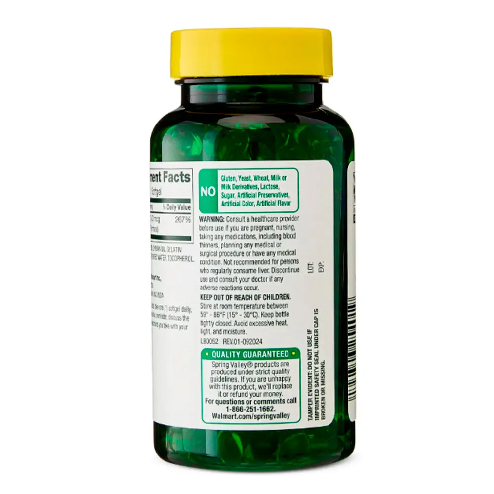 Spring Valley Vitamina A 2,400 Mcg , 250 Capsulas - Imagen 2
