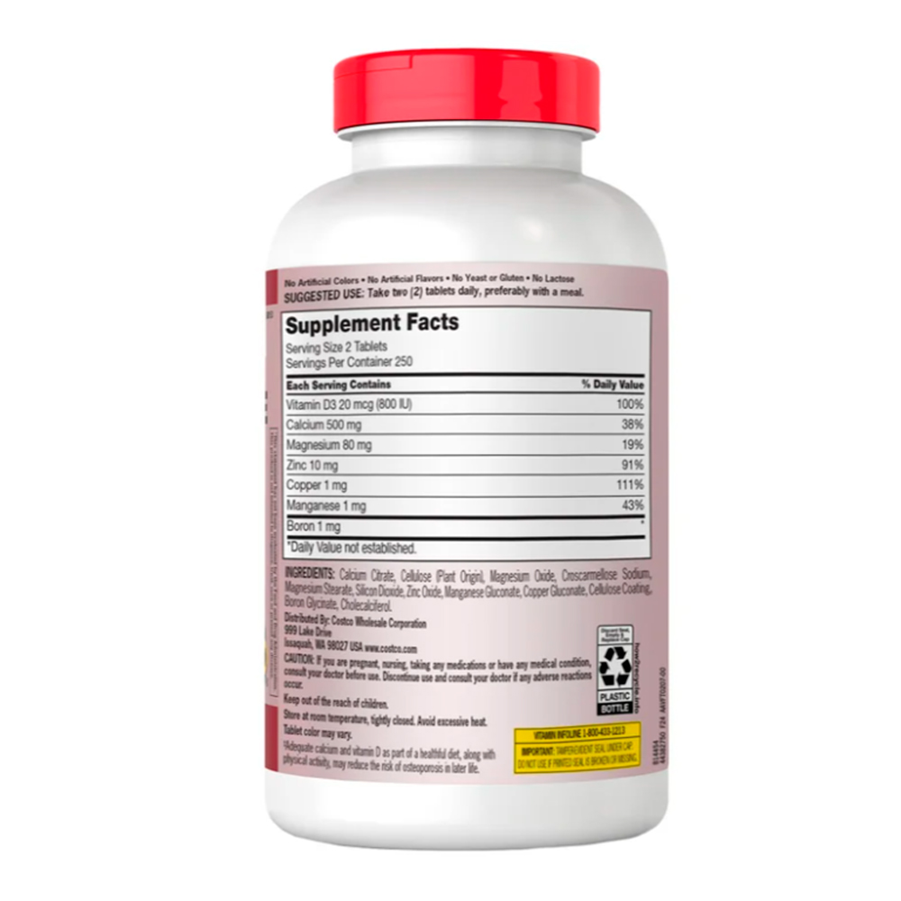 Vitamina Citrato de calcio, magnesio y zinc Kirkland Signature, 500 Tabletas - Imagen 2
