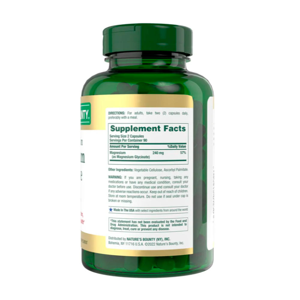 Glicinato de magnesio Nature's Bounty 240 mg, 180 cápsulas - Imagen 2