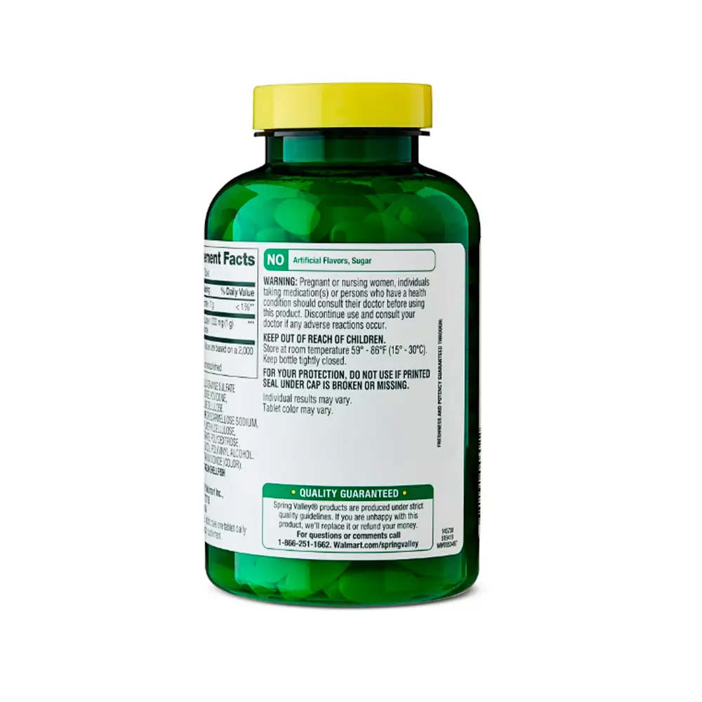 Spring Valley Tabletas de Suplemento Dietético de Sulfato de Glucosamina y Cloruro de Potasio para la Salud de las Articulaciones, 1,000 mg, 200 tabletas - Imagen 2