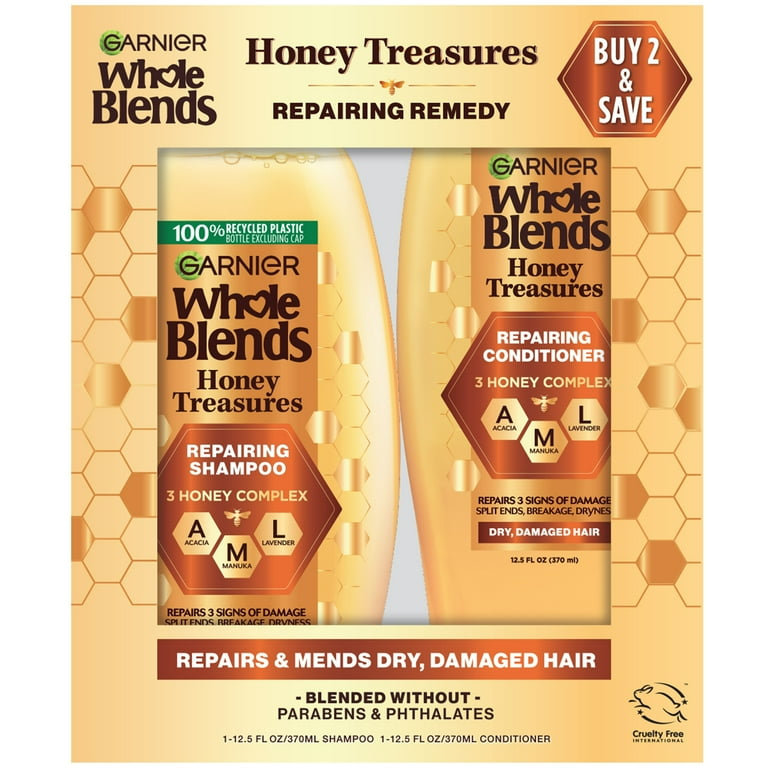 Garnier Whole Blends Set de Champú y Acondicionador Honey Treasures, para Cabello Dañado