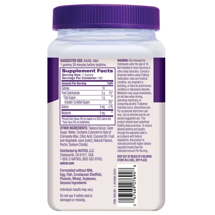 Natrol Melatonina 5 mg., 180 Gomitas - Imagen 2