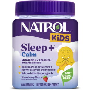 Natrol® Kids Sleep+™ Calm, Melatonina y L-teanina, Gomitas para Dormir para Niños, Sabor Fresa
