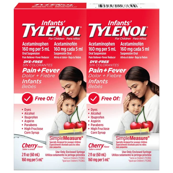 Tylenol líquido para bebés, medicamento para el dolor y la fiebre con acetaminofén, sabor a cereza sin colorantes, 118 ml (4 onzas líquidas)