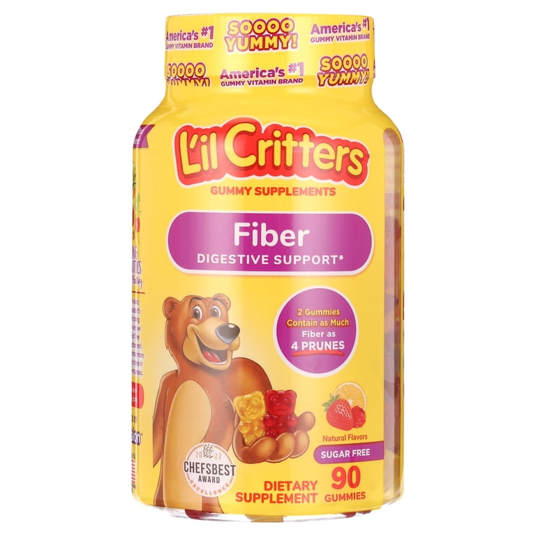 L'il Critters Apoyo Digestivo Suplemento de Fibra para Niños en Gomitas, Sabor Frutas Mixtas, 90 Unidades