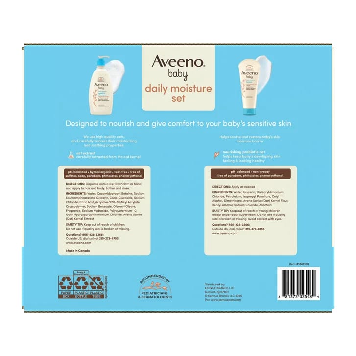 Set hidratante Aveeno Baby, 2 productos: gel de baño y champú + loción, 1.3 litros - Imagen 2