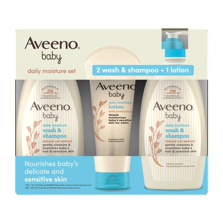 Set hidratante Aveeno Baby, 2 productos: gel de baño y champú + loción, 1.3 litros