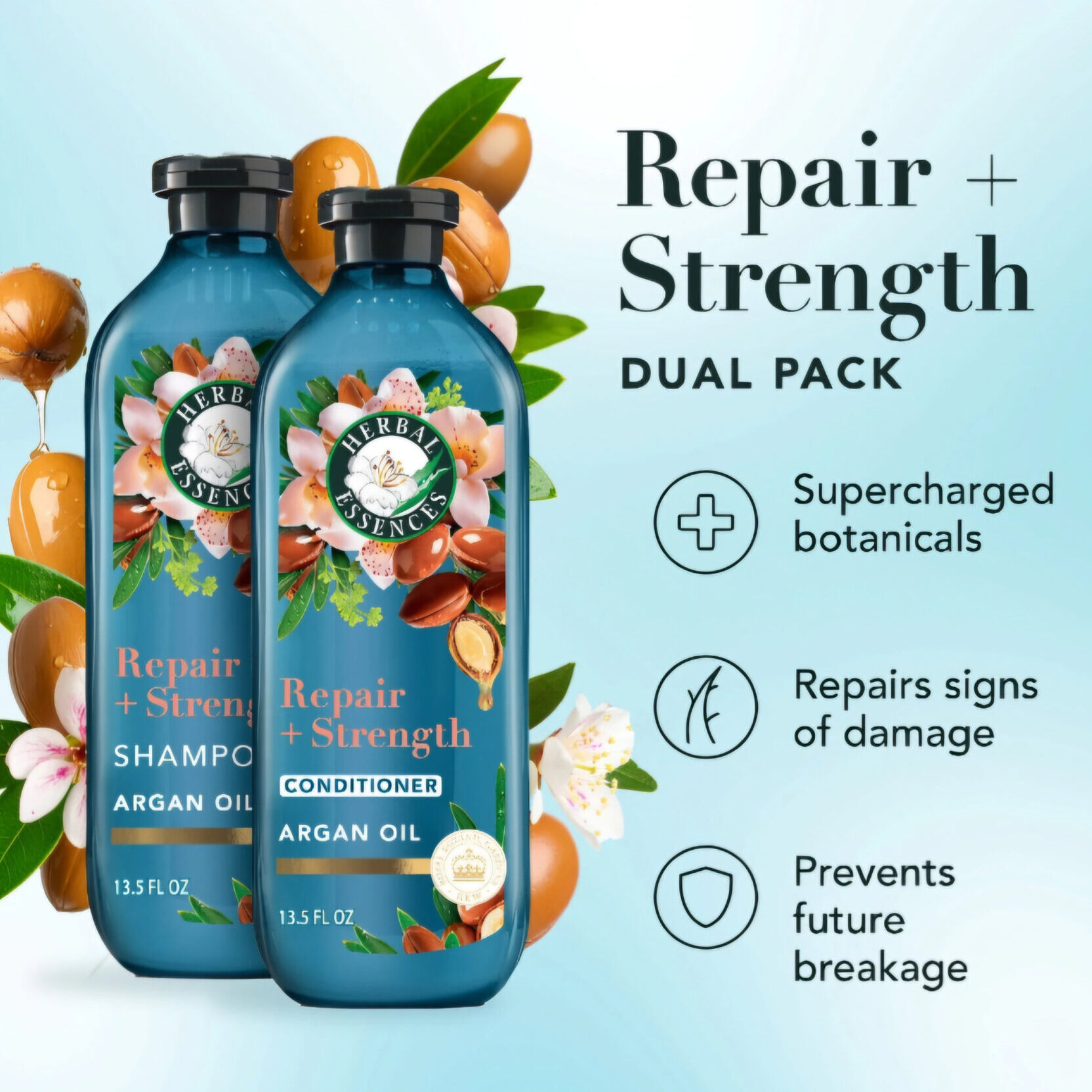 Herbal Essences Reparación + Fuerza Champú y Acondicionador de Aceite de Argán Paquete Doble