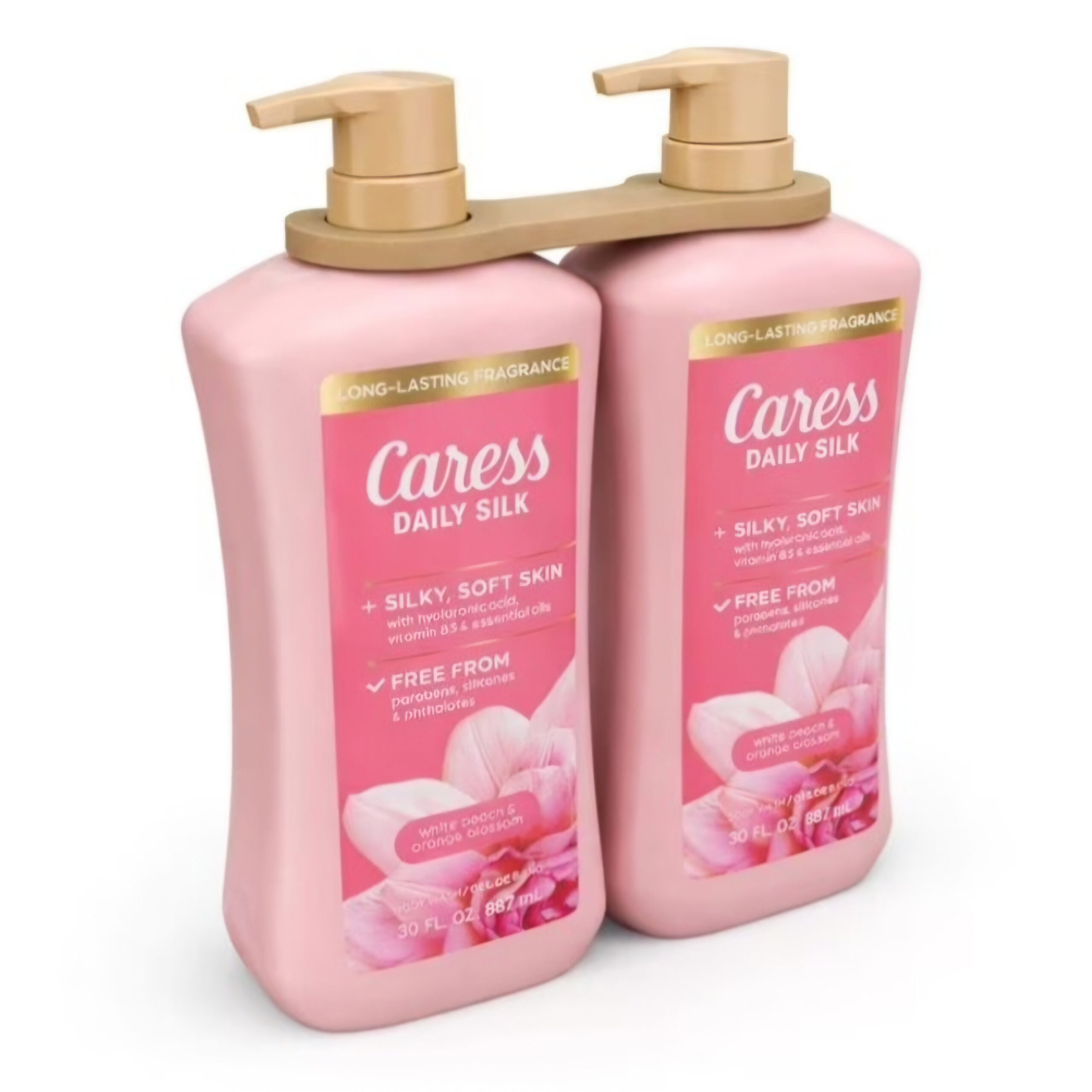 Caress Daily Silk Hydrating Body Wash, White Peach & Orange Blossom.